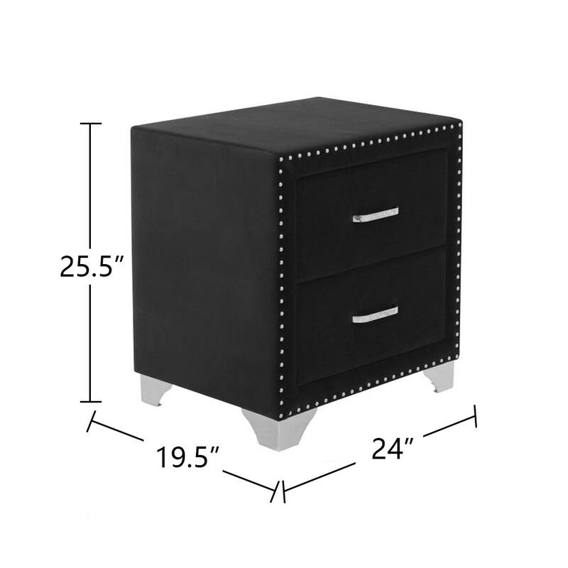 2 Drawers Velvet Nightstand with Metal Handles