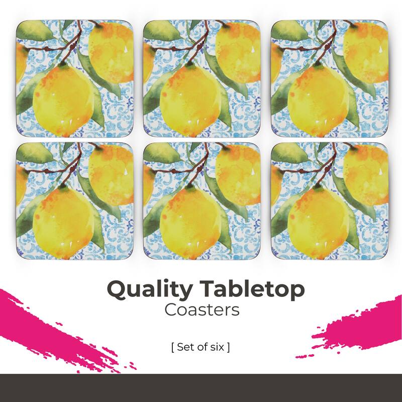 Portmeirion Amalfi Lemons Coasters, Set of 6 - Yellow
