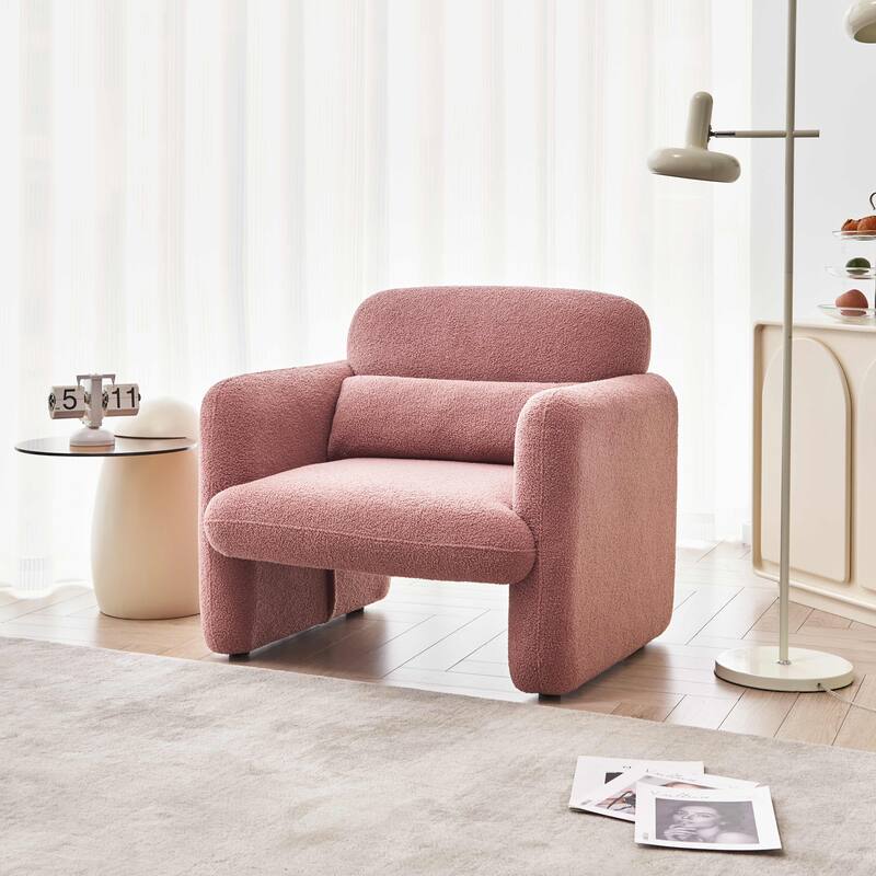 34"Lamb Fleece Fabric Sofa Chair - Pink