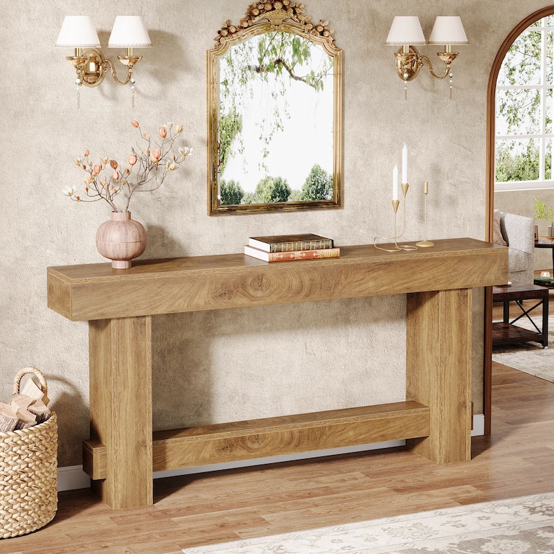Farmhouse Industrial 71" Long 2-Tier Console Table for Entryway