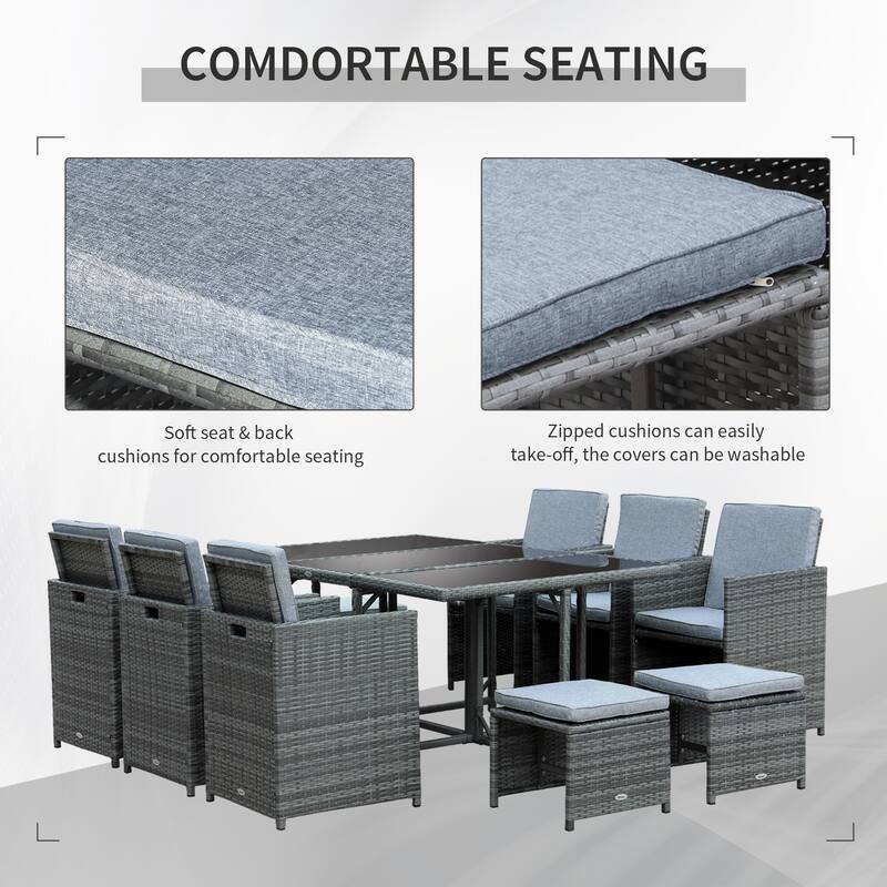 Outsunny 11 Piece Rattan Patio Furniture Set with 6 Rattan Chairs, 1