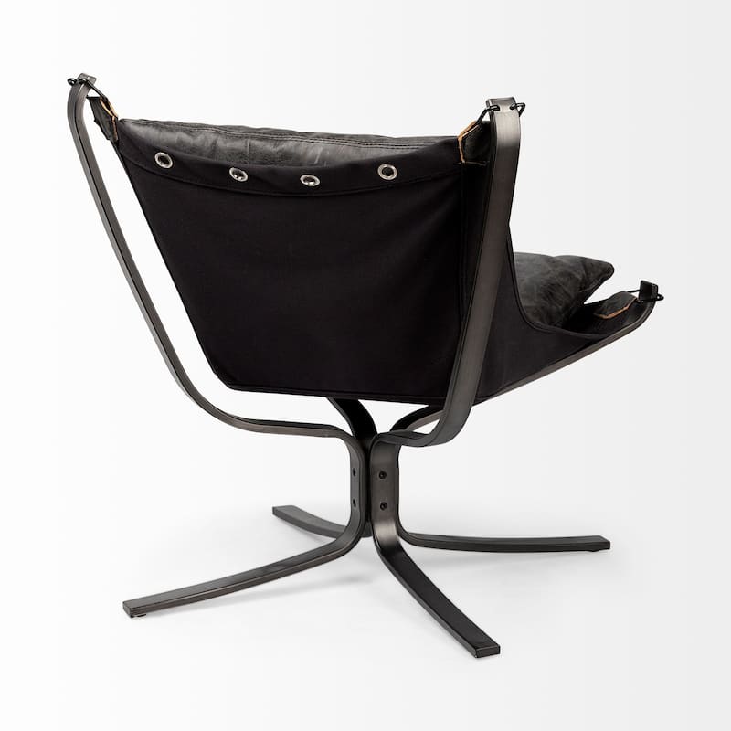 Colarado Black Leather Suspended Seat w/ Iron Frame Accent Chair
