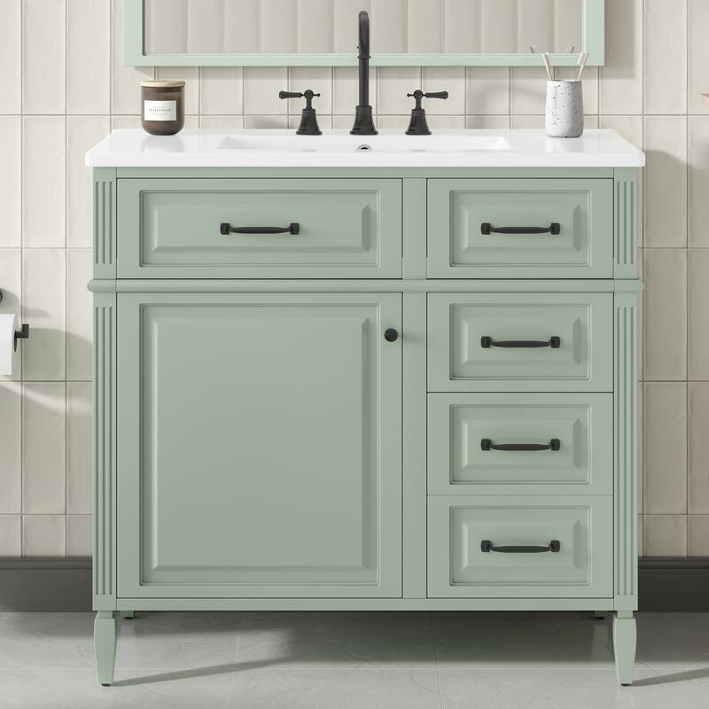 GDFStudio - Alexander Whitmore Modern Freestanding Bathroom Vanity with Flip Drawer Storage