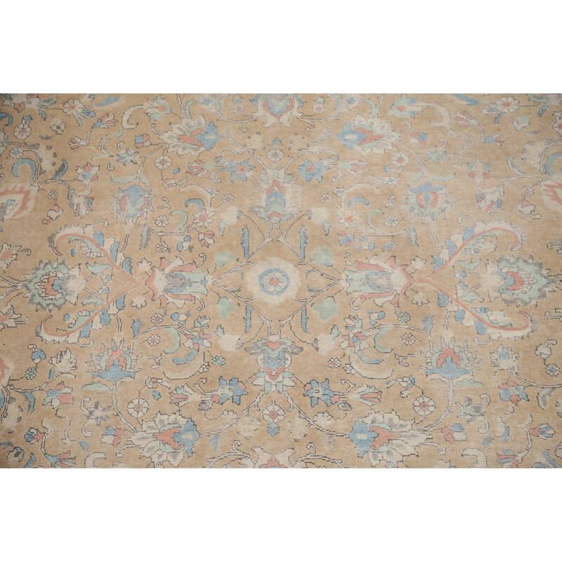 Hand Knotted Oriental 100% Wool Carpet Traditional All-Over Peach Tabriz Area Rug - 12' 8'' X 10' 0''