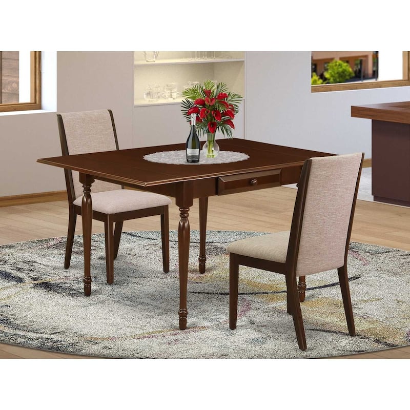 HomeStock 3-Pc Mahogany Finish Rectangular Solid Wood Top with Dropleaf Dining Table Set
