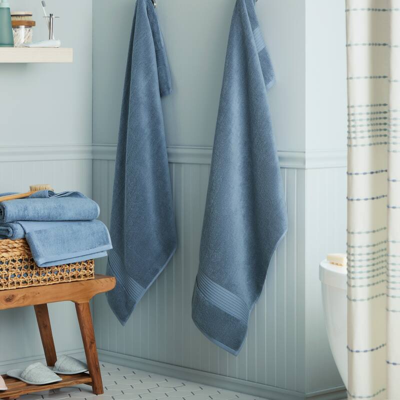 TOWN & COUNTRY EVERYDAY 4-Piece Solid Dobby Border Bath Towel Set - 30"x58"