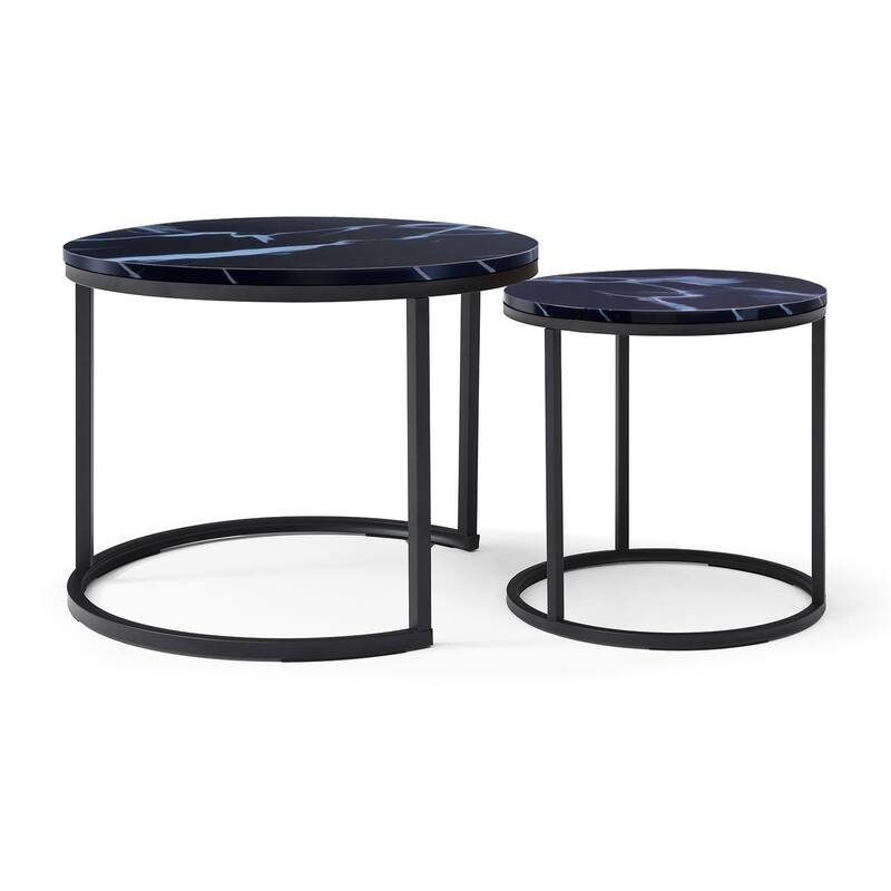 Set of 2 Coffee Table Nesting Table for Living Room, Center Table End Table Side Table with Metal Frame