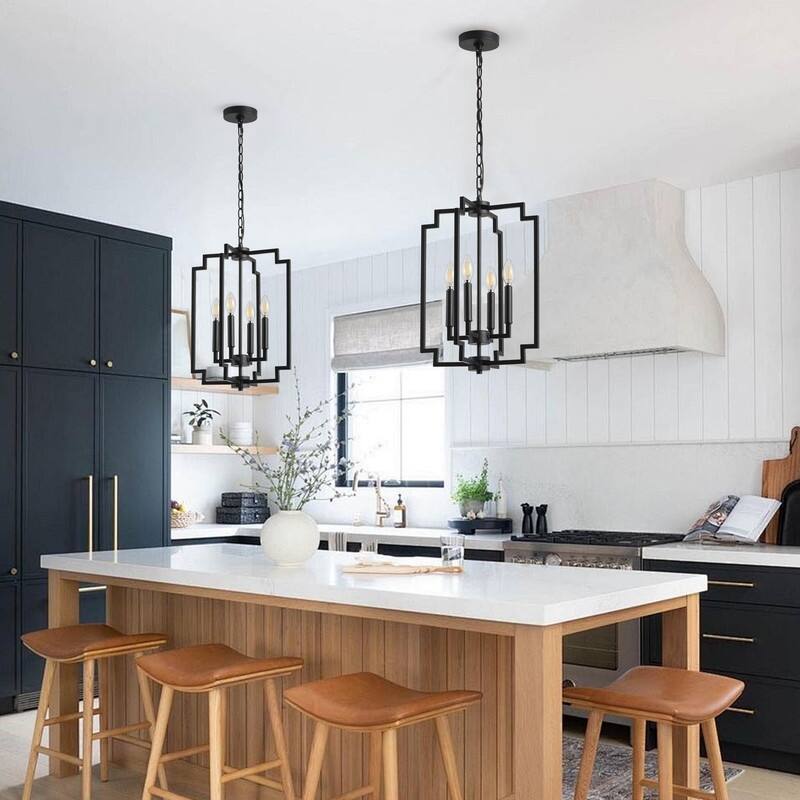 Industrial Black 4-Light Pendant Light with Open Cage Frame