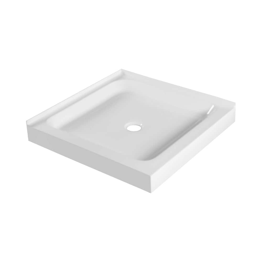 Fine Fixtures Double Threshold Acrylic Shower Base - Non-Slip Textured Surface Shower Floor Pan in White