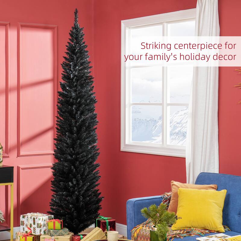 8FT Artificial Slim Pencil Christmas Tree with 618 Realistic Branch Tips & Plastic Stand