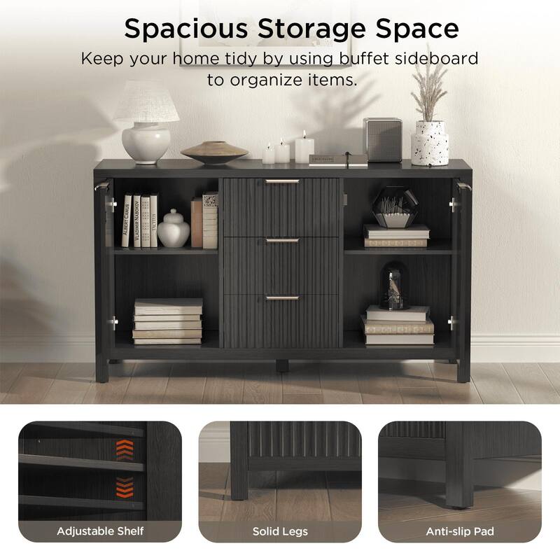 Gymojoy 47" Fluted Sideboard Buffet Cabinet with 3 Drawers, Adjustable Shelves for Living Room, Dining Room