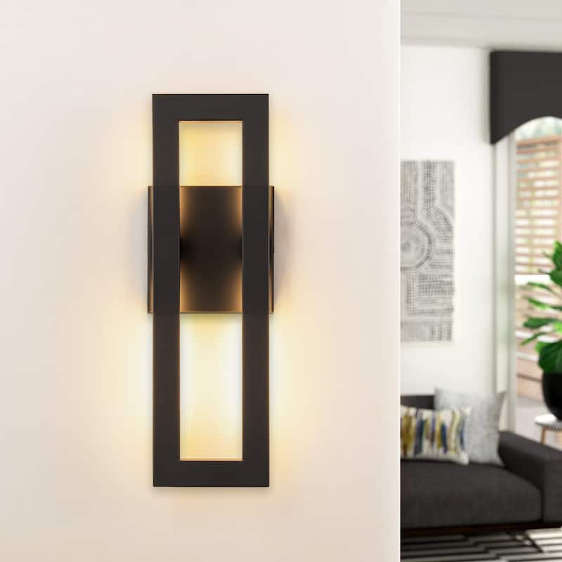 14 in. Modern Black Linear Square Outdoor Wall Light Integrated LED Waterproof Lantern Wall Sconce