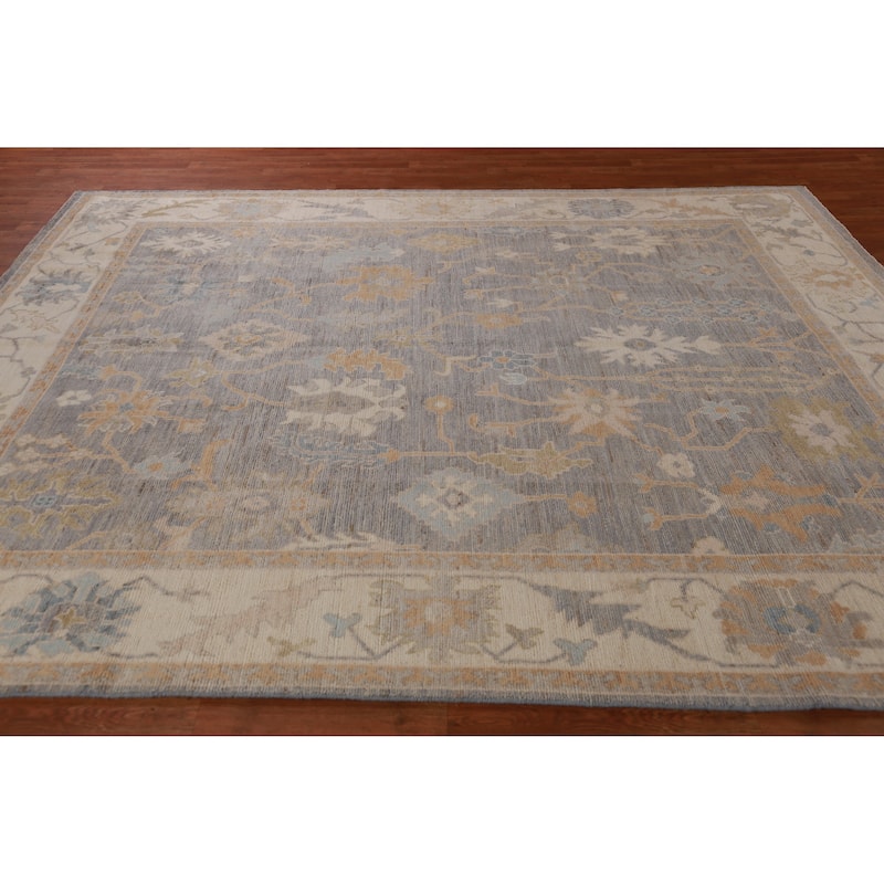 Hand Knotted Oriental 100% Wool Carpet Transitional All-Over Greys & Charcoal Oushak Area Rug - 9' 11'' X 8' 2''
