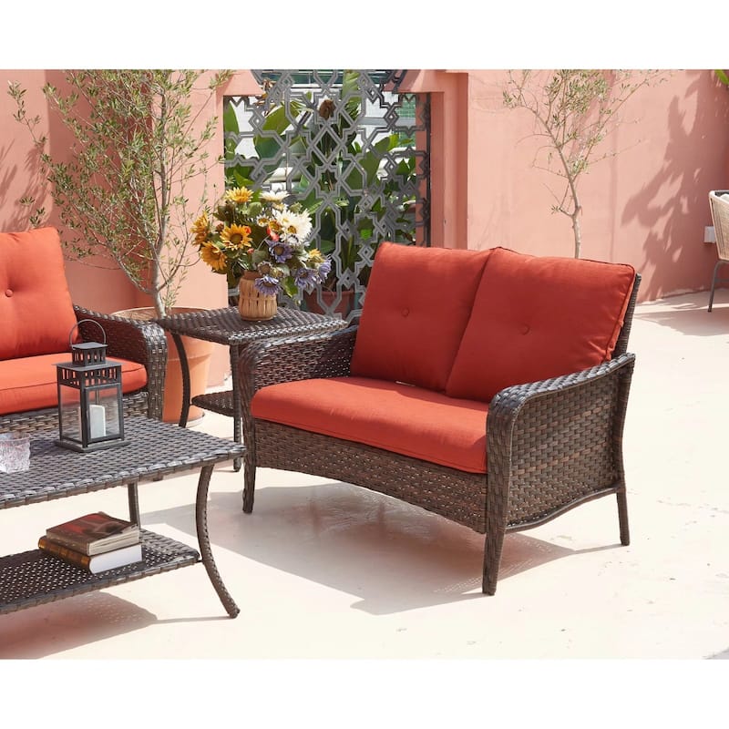 Pocassy Outdoor Wicker Side Table, Patio Rattan End Table