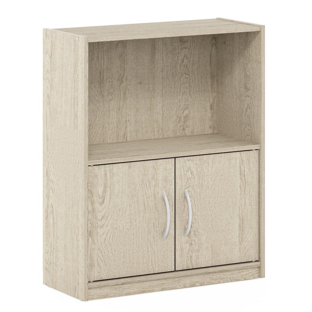 Furinno Gruen 2-Tier Open Shelf Bookcase with 2 Doors Storage Cabinet