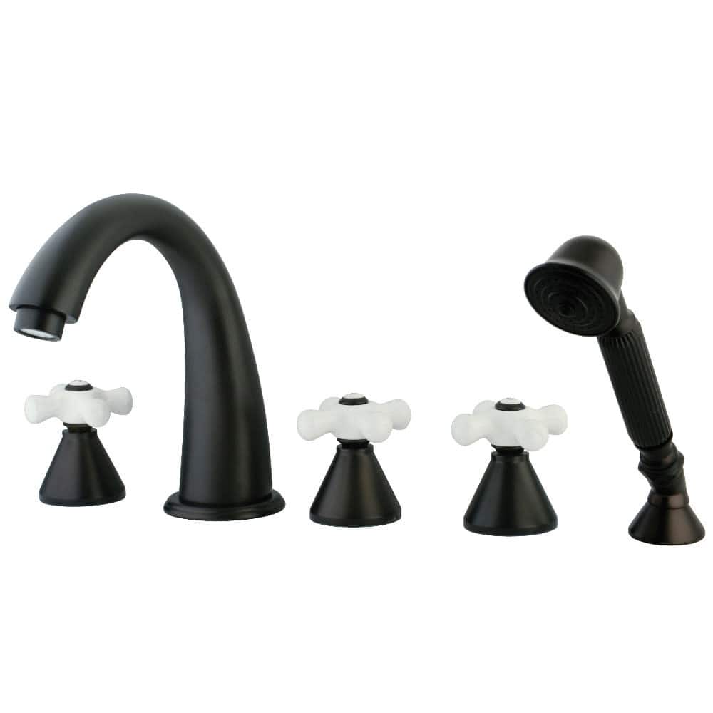 Kingston Brass Widespread Deck Mounted Roman Tub Filler with Personal