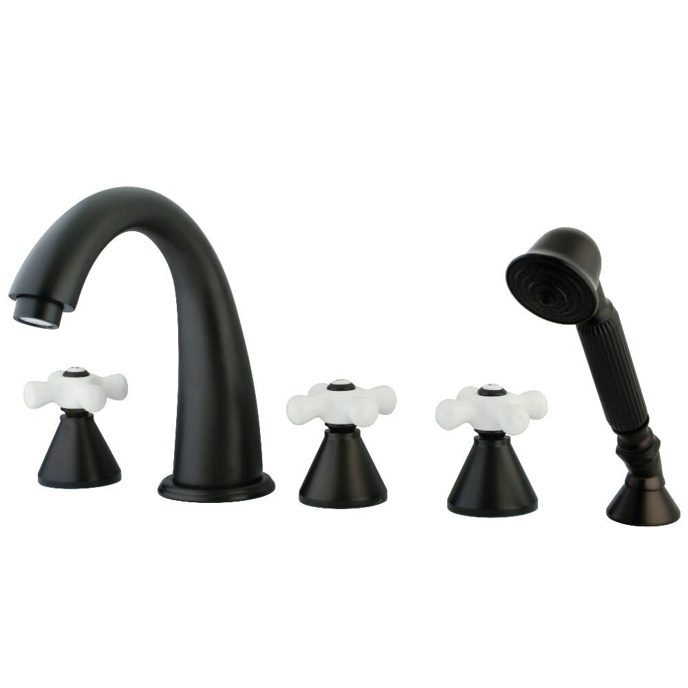 Kingston Brass Widespread Deck Mounted Roman Tub Filler with Personal