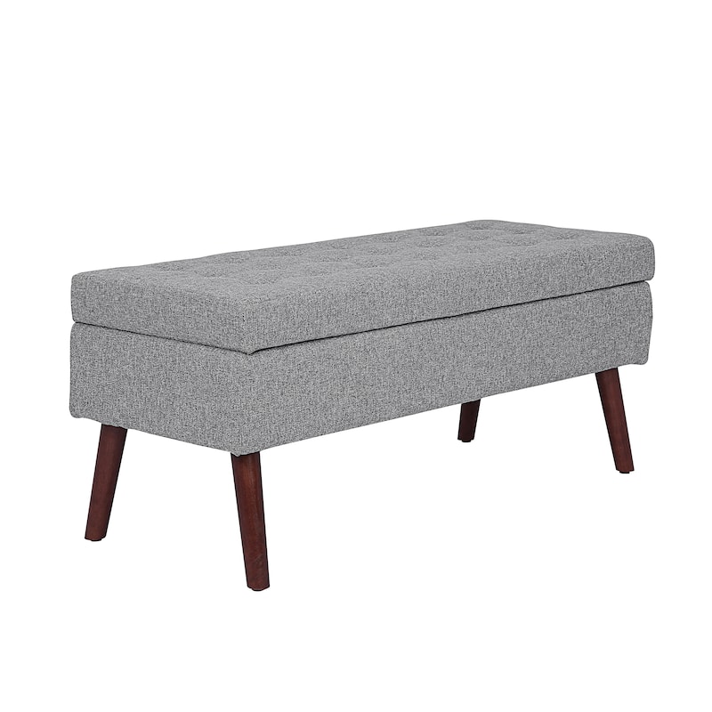 Linen Tufted Storage Bench with Safety Hinge and Wood Legs