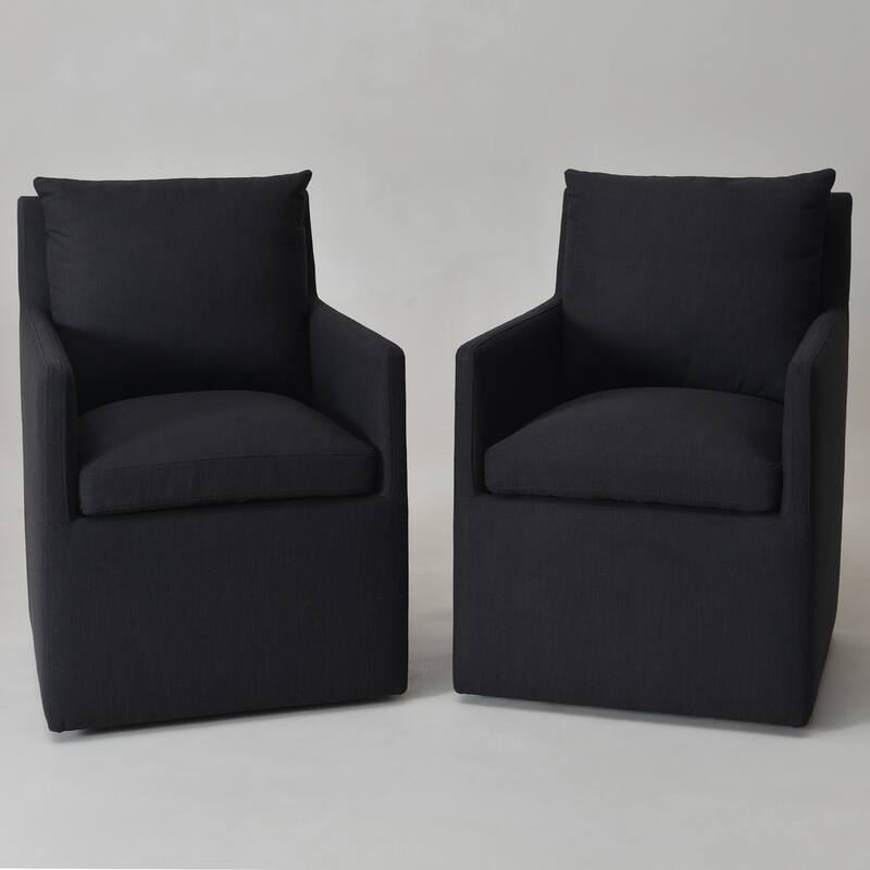 KINWELL Performance Fabric Upholstered Rolling Dining Armchair (Set of 2)