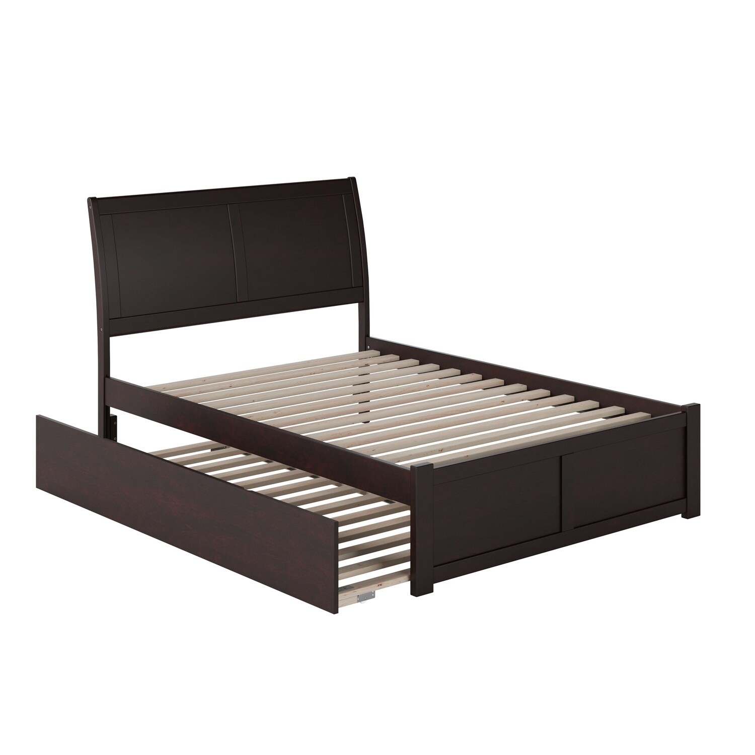 Full Platform Bed with Trundle - Modern Design, White Finish, Space Saving, Easy Assembly