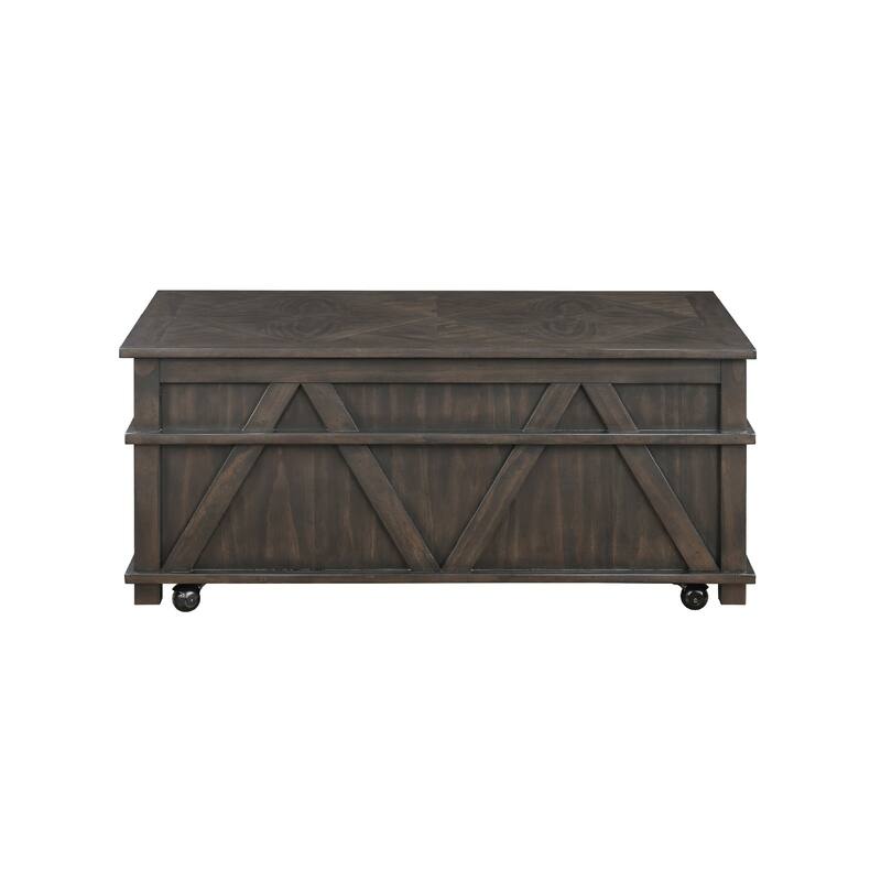 Leky Coffee Table, 44 Inch, 1 Lift Top with Shelf Underneath, Brown