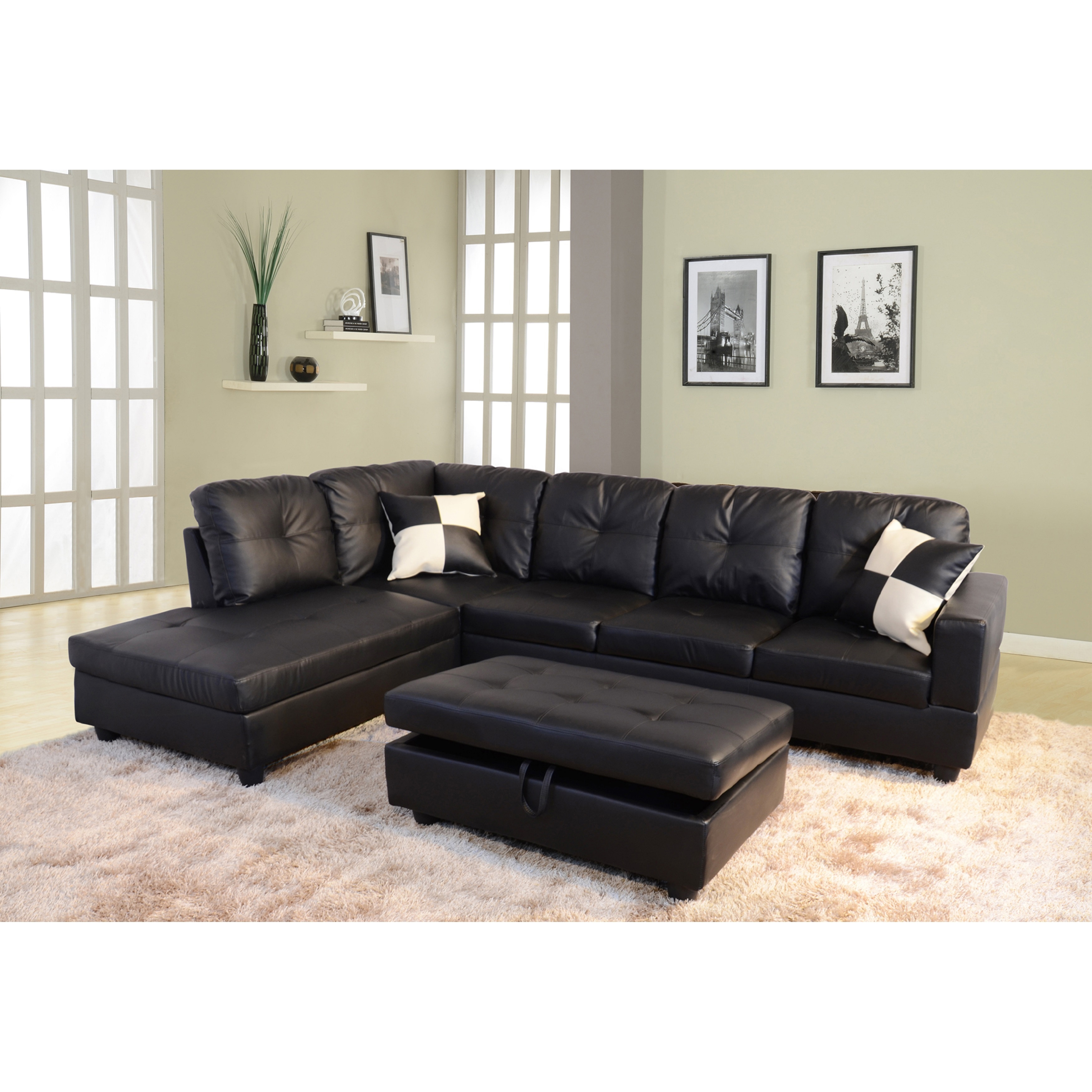 Gtu furniture price busters sale black faux leather sectional