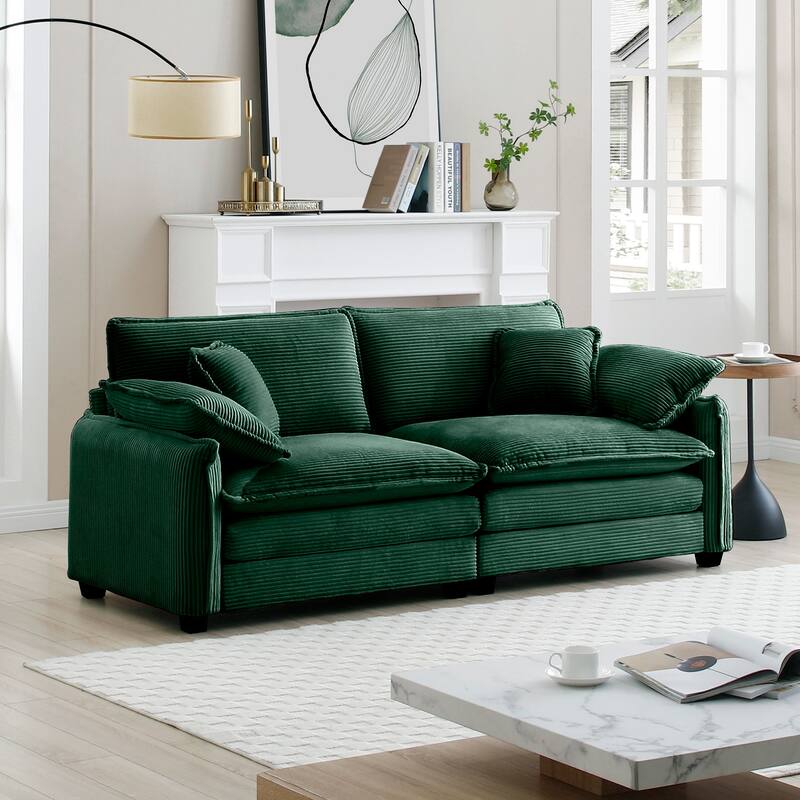 Oversize Loveseat, 81'' 2 Seater Corduroy Couch with 4 Pillows and Removable Armrests, Modern Love Seat for Living Room, Office