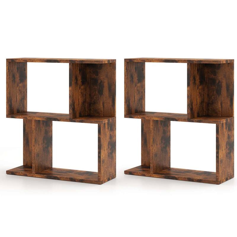 Costway 1/2 PCS 3-Tier Bookshelf Geometric Bookcase Side Table with - 2 PCS