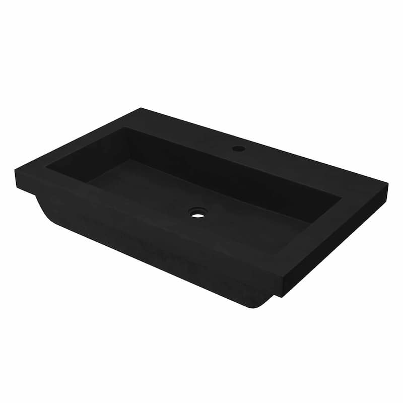 30" NativeStone Trough Drop-in Rectangular Bathroom Sink - Charcoal - Single Faucet Hole