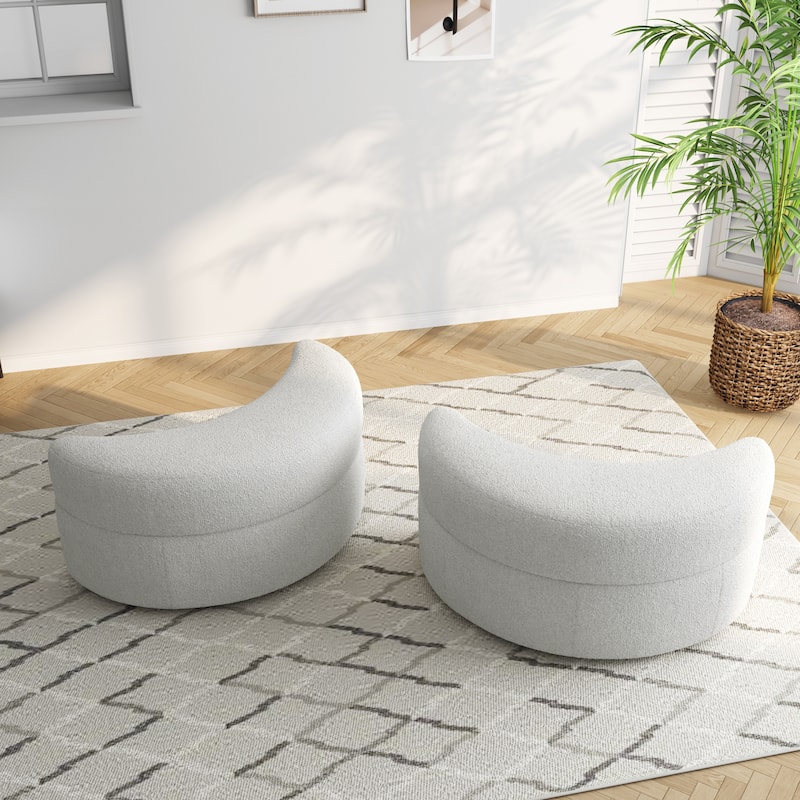Upholstered Half Moon Storage Ottoman with Tray Set of 2