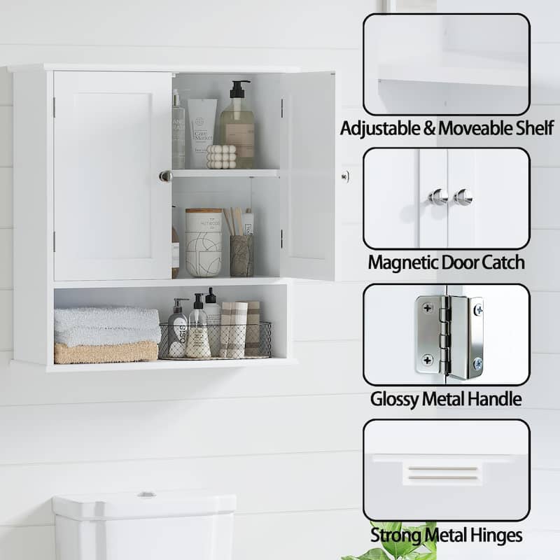 Bathroom Wall Cabinet with Door, Over Toilet Storage Cabinet with and Adjustable Shelves, 3-Tier Medicine Cabinet Wall Mounted