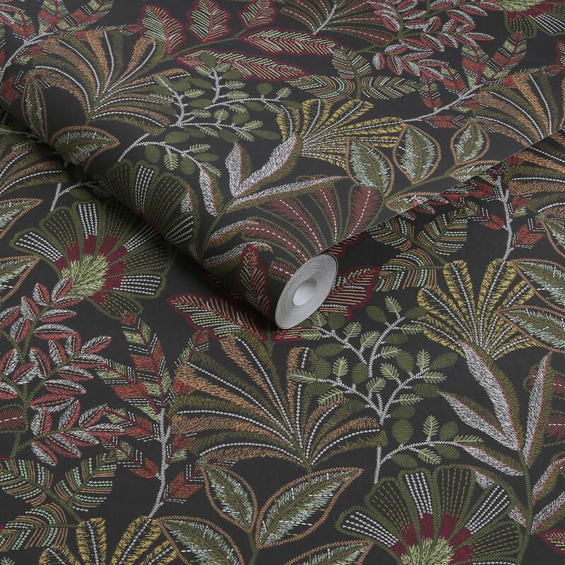 Graham & Brown Vendura Weave Black & Damson Wallpaper