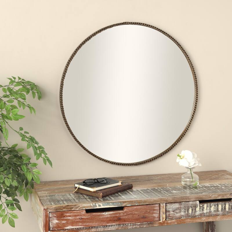 Metal Room Wall Mirror with Linked Chain Frame - Gold - Roche River Decor