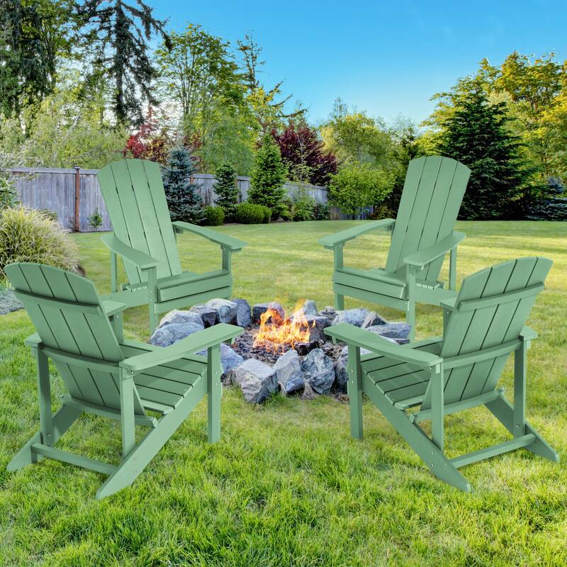 BONOSUKI Patio Adirondack Chair w/Cupholder,Weather Resistant-Set of 4