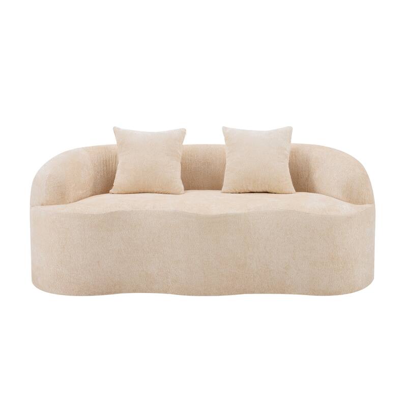Roomfitters Green Curved Loveseat Sofa with Round Armrest, Compression Couch with 2 Pillows for Living Room & Bedroom