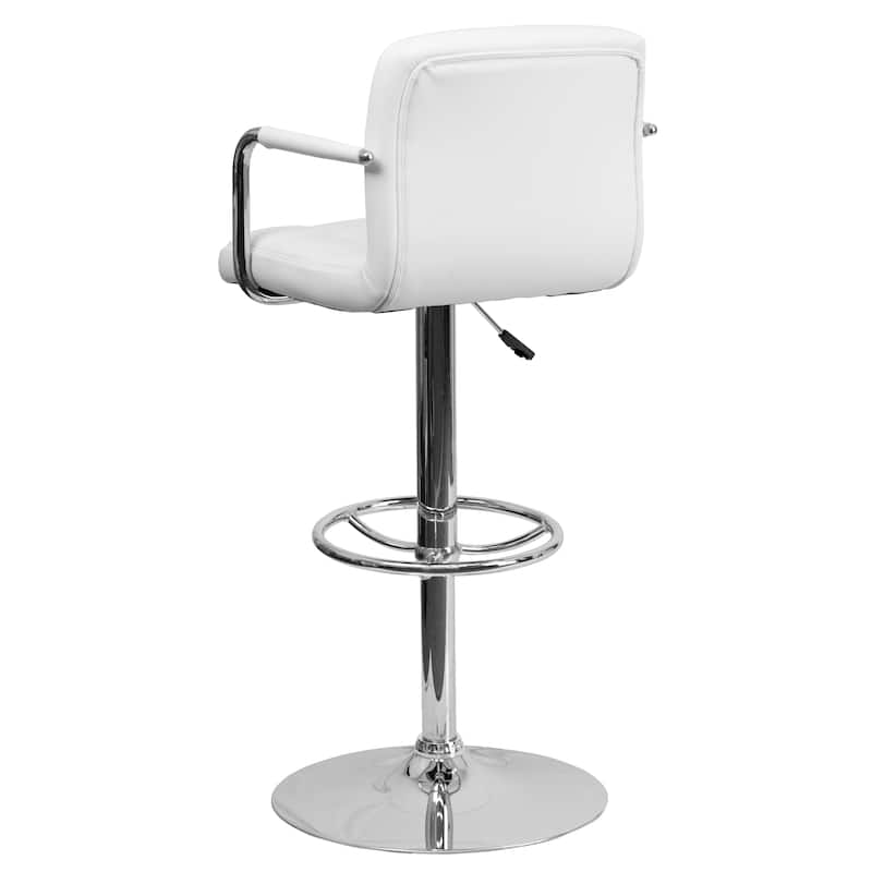 Quilted Vinyl Adjustable Height Barstool with Arms and Chrome Base - 20"W x 18"D x 36.75" - 45.25"H