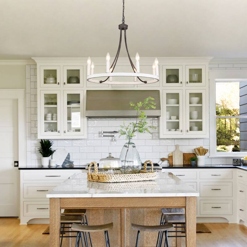 8-light Rustic Farmhouse Wagon Wheel Chandelier Candle Dining Room Lighting Fixtures for Kitchen Island Foyer - N/A