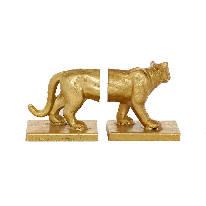 Metal Leopard Bookends - Set of 2 Gold - Roche River Decor - 4"W x 4"L x 5"H