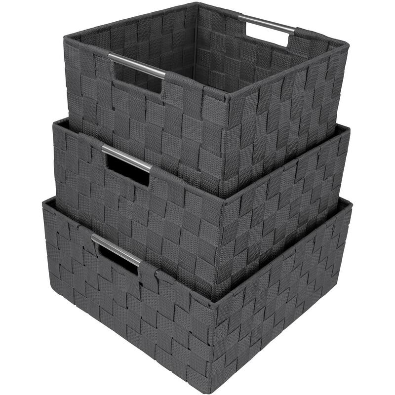 Storage Box Woven Basket Bin Container Tote Cube Organizer Shelf Organizer with Built-in Carry Handles
