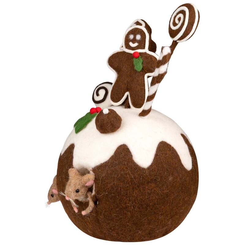 Gingerbread Cake and Mice Christmas Decoration - 13" - Brown and White