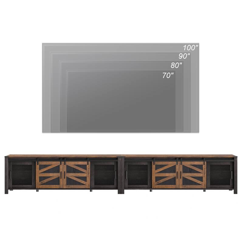 Set of 2 Sliding Barn TV Stand, Entertainment Center for 100" TV