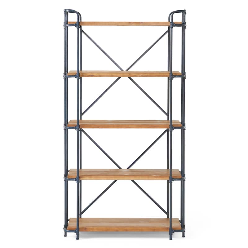 Yorktown Industrial 5 Shelf Firwood Bookcase by Christopher Knight Home