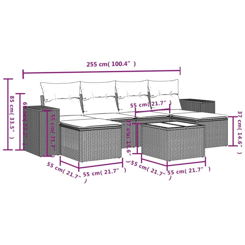 vidaXL 6/7 Piece Patio Sofa Set with Cushions Black/Brown/Gray Poly Rattan - 21.7 x 24.4 x 27.2