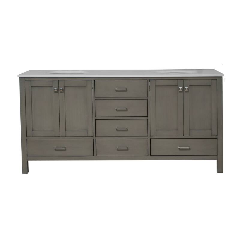 KitchenBathCollection Horizon 72" Double Bathroom Vanity with Engineered White Top