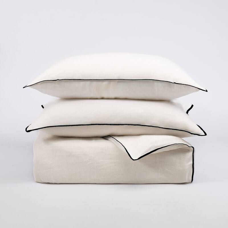 Tyne Duvet Cover, Ivory-Asphalt, Duvet Cover