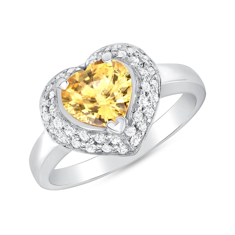 1.42 ct Yellow Sapphire and Diamond Ring in 14k White Gold