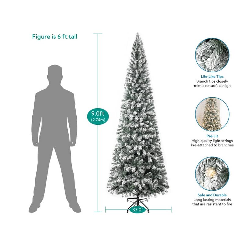 Salzburg Frosted Slim Artificial Christmas Tree with Lights, Prelit Christmas Tree, Pine Fir Christmas Tree with Clear Lights