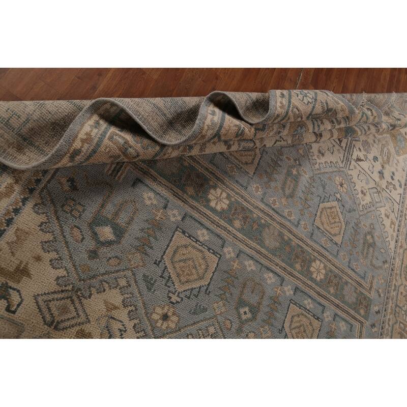 Geometric Khotan Indian Area Rug Hand-Knotted Wool Carpet - 8'10" x 11'10"