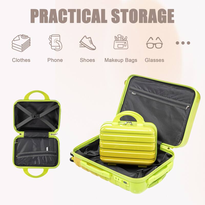 14In 20In 2 pcs in PC Spinner Wheel Luggage, Carry on Suitcase, With Gradient Color and Combination Lock