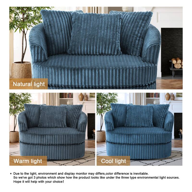 Oversized 43" W Plush Corduroy Swivel Barrel Chair with Pillows